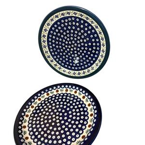 Poland Boleslawiec Polish Pottery Plate Blue White Dots 7 5/8"